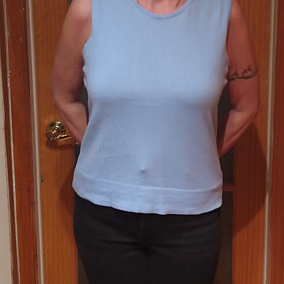 LL Bean baby blue tiny ribbed twinset sweater - Picture 4 of 6